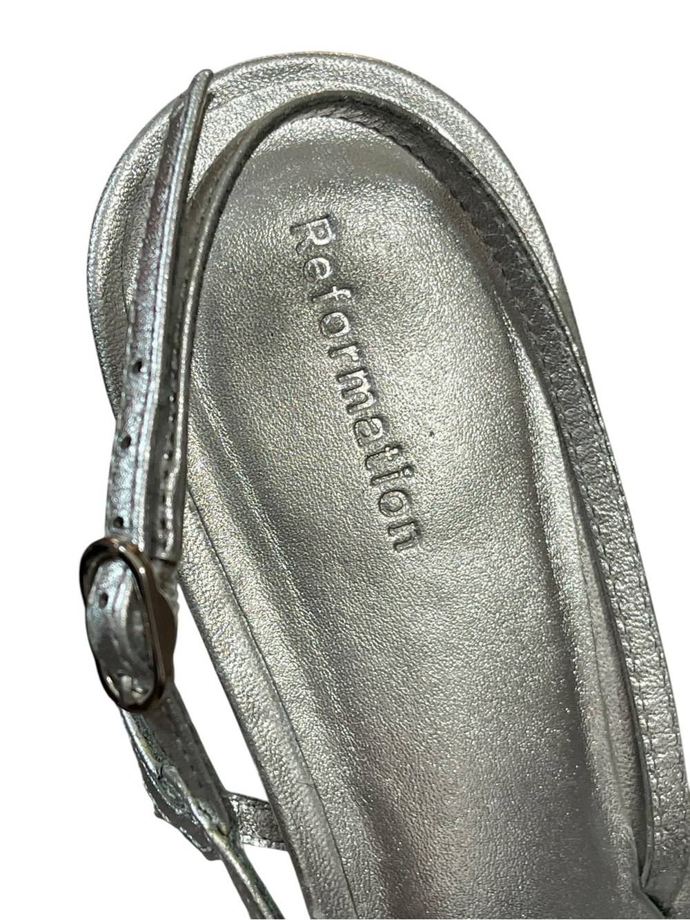 Reformation Nino Silver Sling Back Kitten Heel Sandals Size 8 - Picture 12 of 13